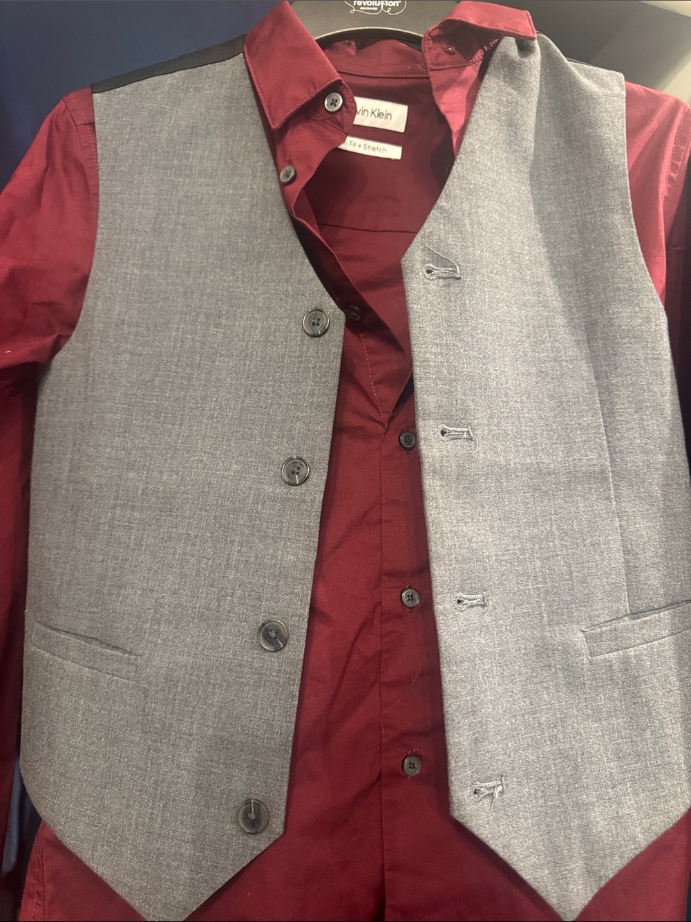Calvin Klein Gray Vest with Burgundy Dress Shirt